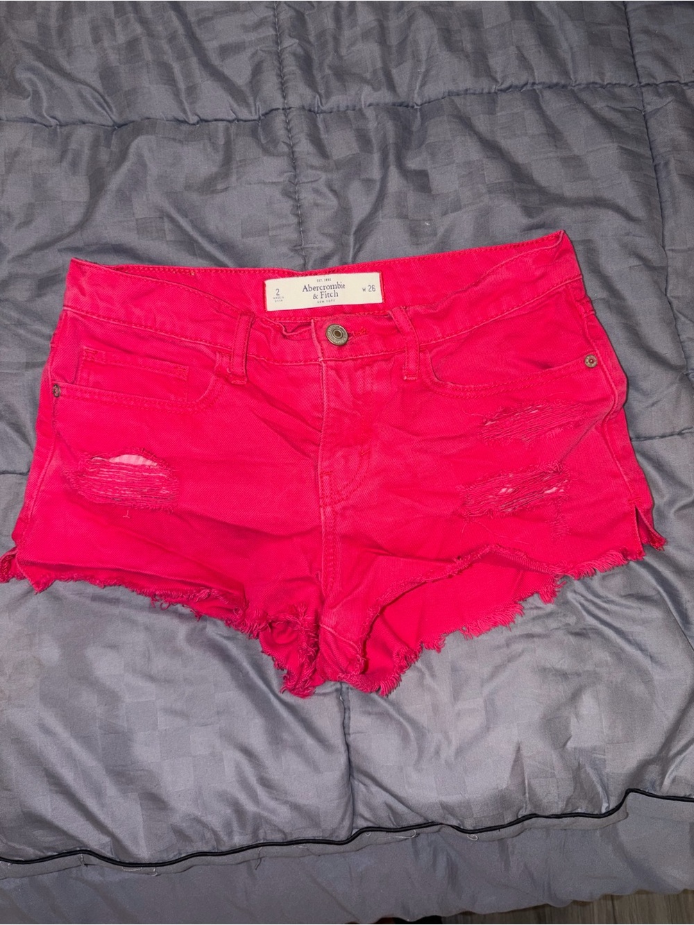 Abercrombie & Fitch Bright Pink Distressed Denim Cutoff Shorts